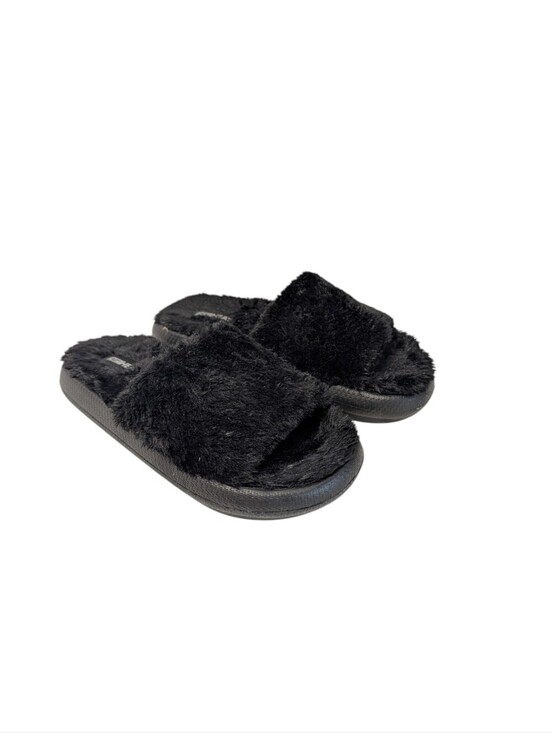 32 Degrees Shoes - 32 Degrees Heat Black Fuzzy Faux Fur Memory Foam Slide Slippers Size M